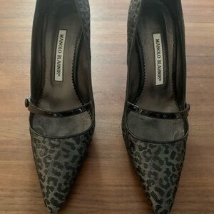Manolo Blahnik Black and Gray Leopard Heels